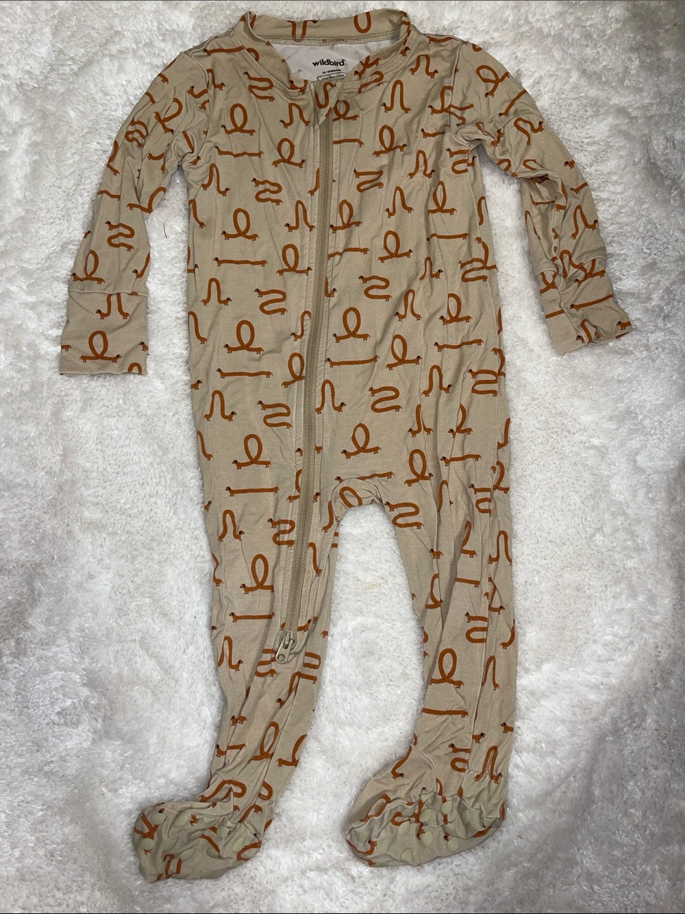 wildbird Beige & Rust Printed Footed One-Piece Pajamas